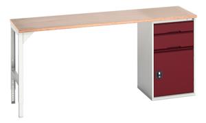 16921952.** verso pedestal bench with 2 drawers/cbd 525W cab & mpx top. WxDxH: 2000x600x930mm. RAL 7035/5010 or selected
